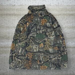Vintage Seclusion 3D Hunting Camo Shirt Cotton Long Sleeve Cowl Neck Pocket 90s